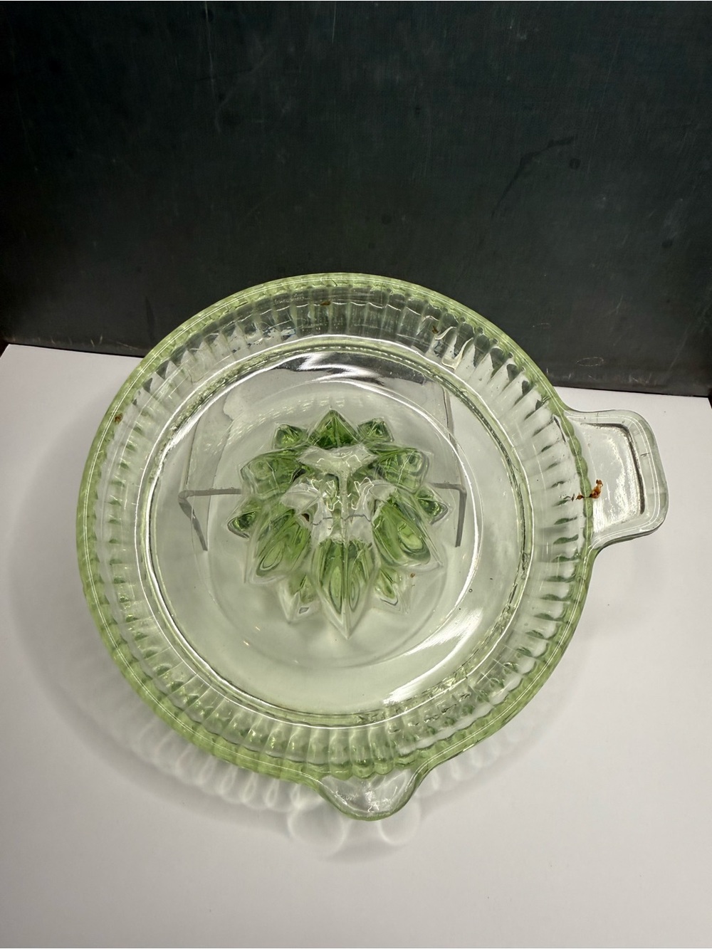 Antique Uranium Green Glass Juicer